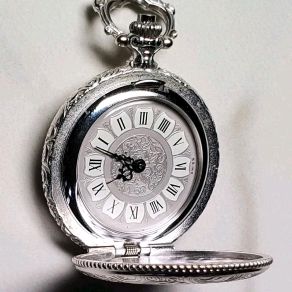 Vintage Bucherer Swiss FullHunter Pendant  Pocket Watch Mini WithChain